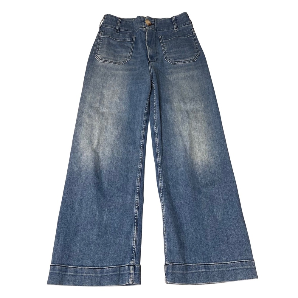 Maeve Anthropologie The Colette Wide Leg Jeans Blue Medium Wash 27 High Rise